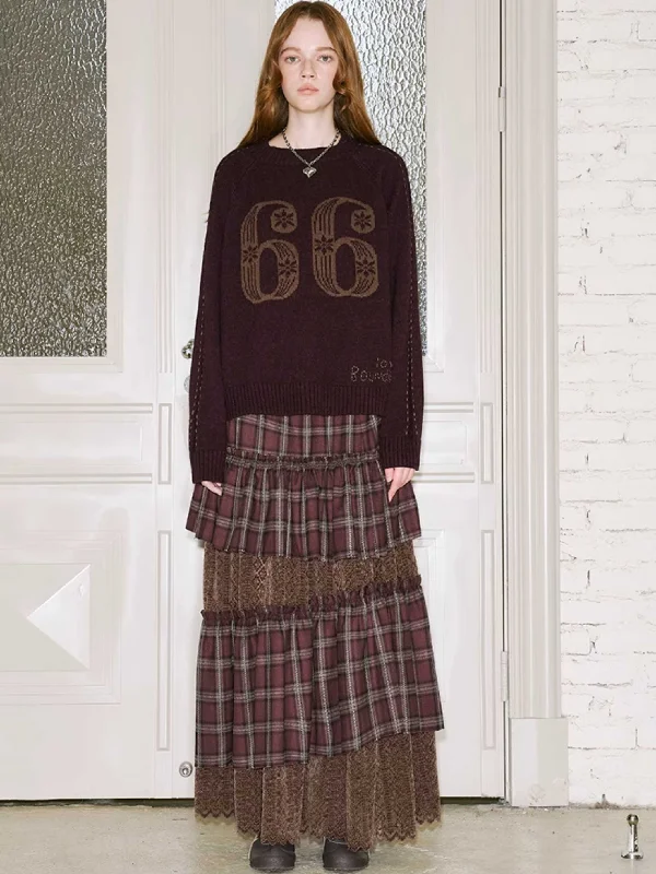 Retro plaid splicing cake skirt【s0000010798】 lace skirt romantic