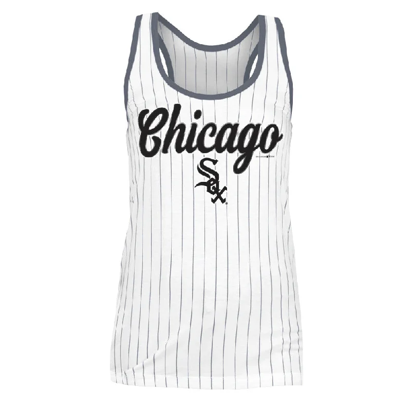 Chicago White Sox Pinstripe Chicago Script Logo Racer Back Women's Tank mint tank top