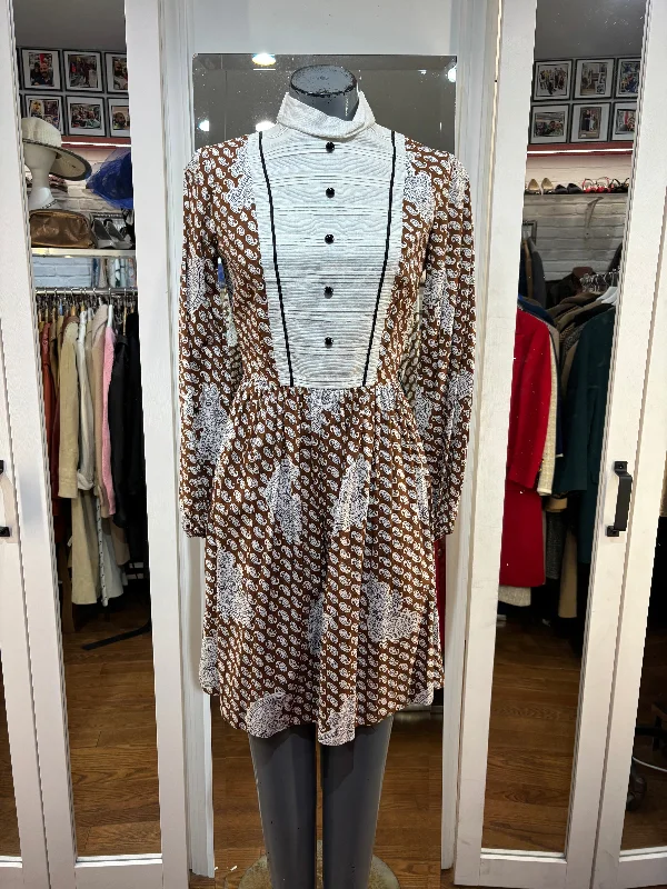 50s/60s Brown And White Paisley Print Dress Tunics Formal black