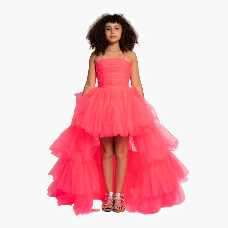 Fleur Neon Pink Girls Dress Tunics Long Elegant