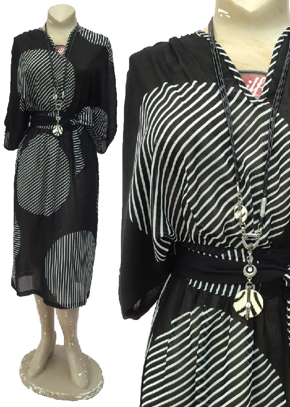 Vintage Sheer Black & White Frank Usher Day Dress Tunics New arrival