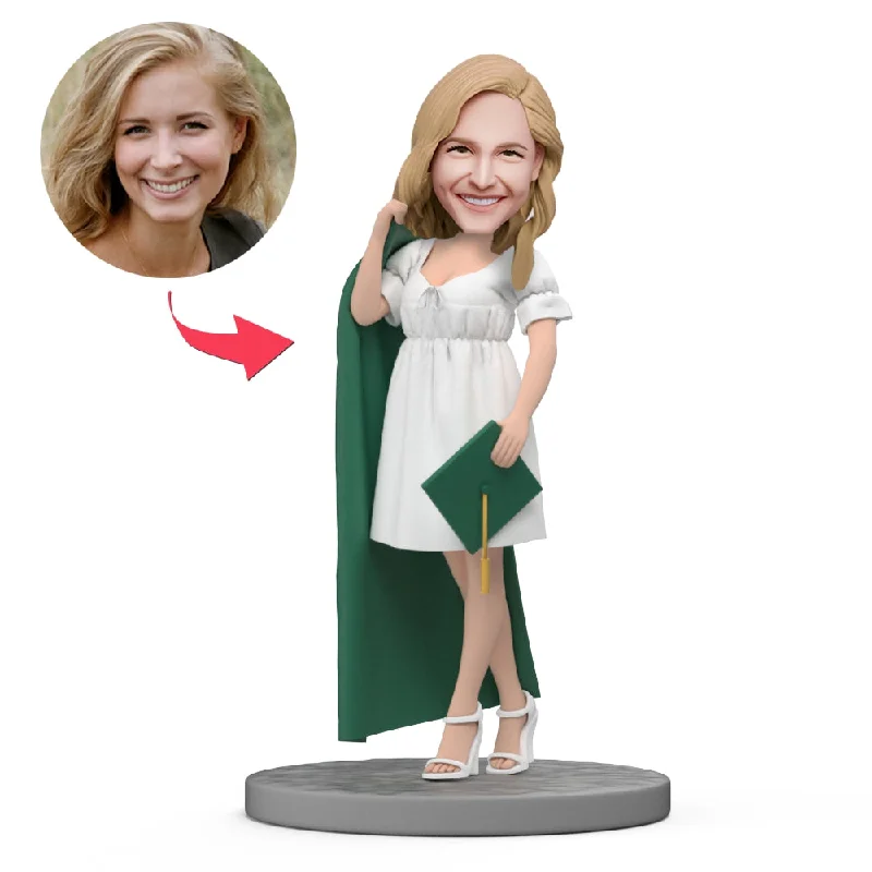 Custom Graduation Bobbleheads - Fashion White Dress Girl Tunics Canvas sturdy