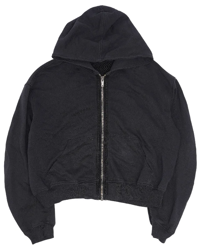 FW14 Suede Trim Zip Up Hoodie Hoodie with Raw Hem Edgy Unfinished