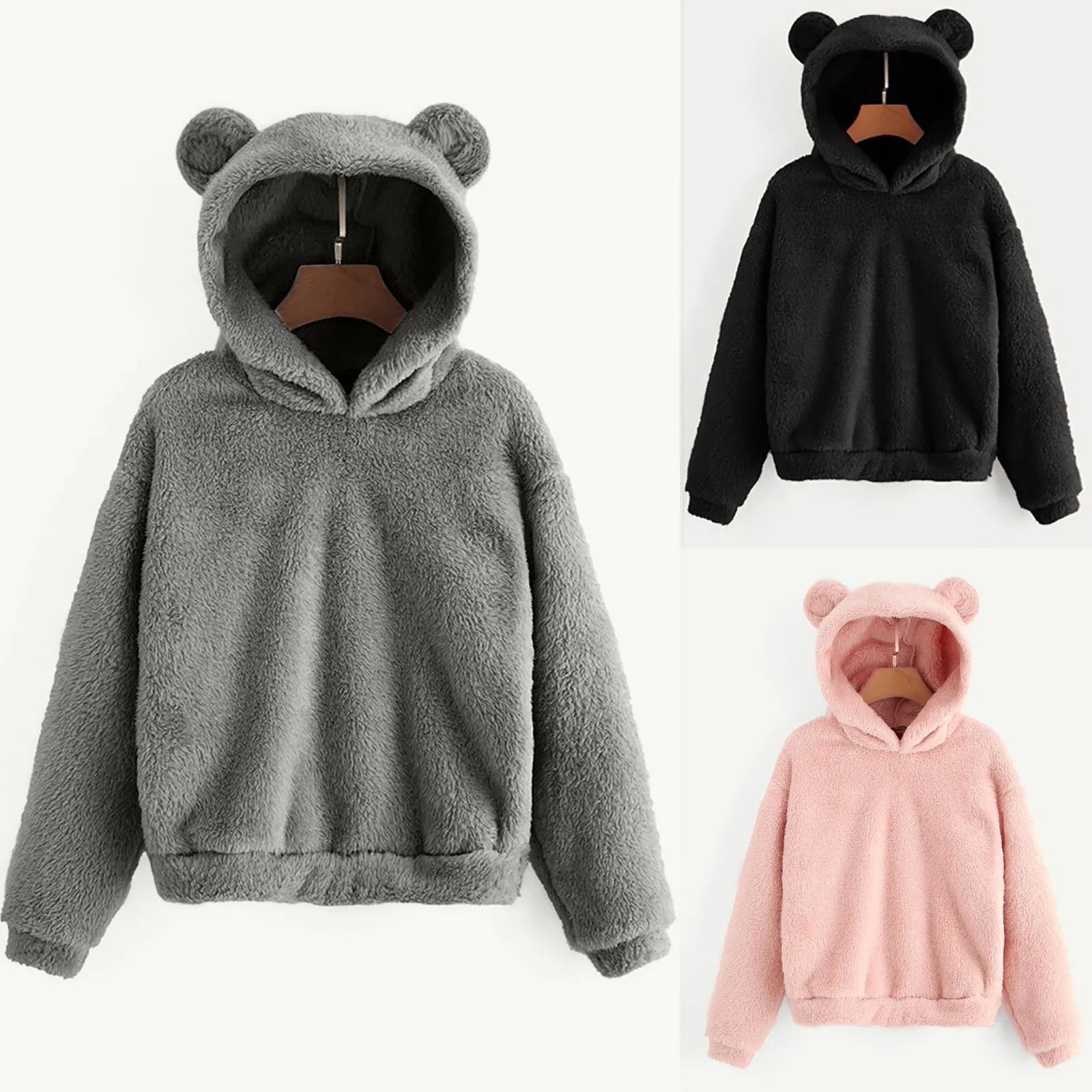 Women's Pullover Long Sleeve Fleece Sweatshirt Warm Bear Shape Fuzzy Hoodie Sweater Pullover Crew Neck Wool Women's Pullover Long Sleeve Fleece Sweatshirt Warm Bear Shape Fuzzy Hoodie Sweater Pullover Crew Neck Wool