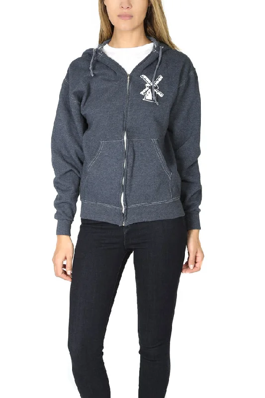 Japanese Windmill Hoodie Navy Hoodie with Ribbed Hem Stretchable Secure