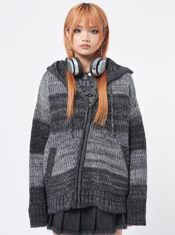 Carbon Oversized Knitted Zip-Up Hoodie Hoodie with Monochrome Minimalist Simple