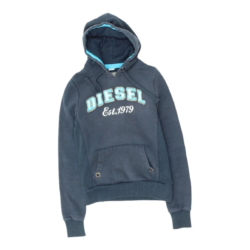 Diesel Spell Out Womens Navy Pullover Hoodie | Designer Streetwear VTG High Neck Pullover Diesel Spell Out Womens Navy Pullover Hoodie | Designer Streetwear VTG High Neck Pullover