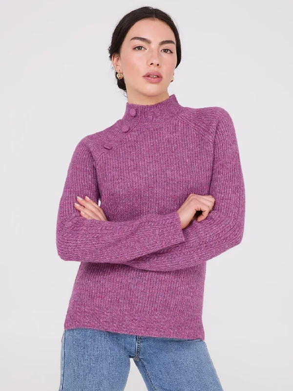 Mock Neck Sweater With Button Details Turtle Neck Boat Neck Asymmetrical Neck