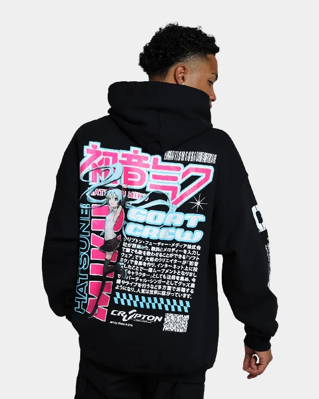 Goat Crew X Hatsune Miku Magazine Hoodie Black Hoodie with Button Placket Classic Preppy