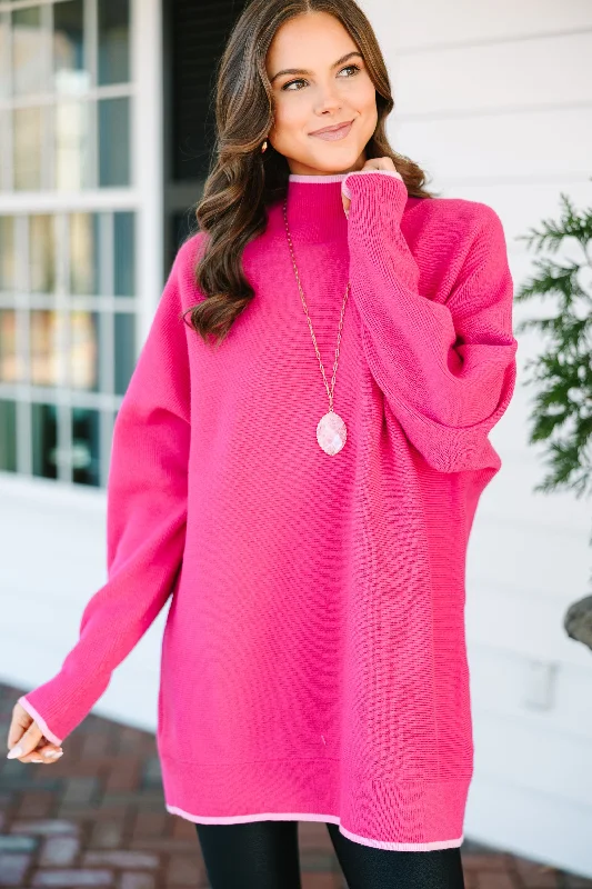 On The Line Hot Pink Mock Neck Sweater Terry Terry Cloth Terry Knit