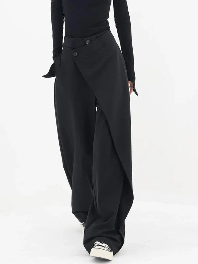 Advbridge Women Wide Suit Pants High Waist Gothic Japanese Style Baggy Black Trousers Irregular Straight Pants Casual Streetwear Trousers Travel Practical