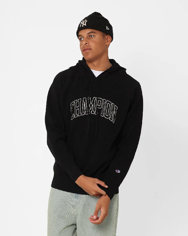 Champion LFS Knitted Hoodie Black Hoodie with Logo Branding Identity