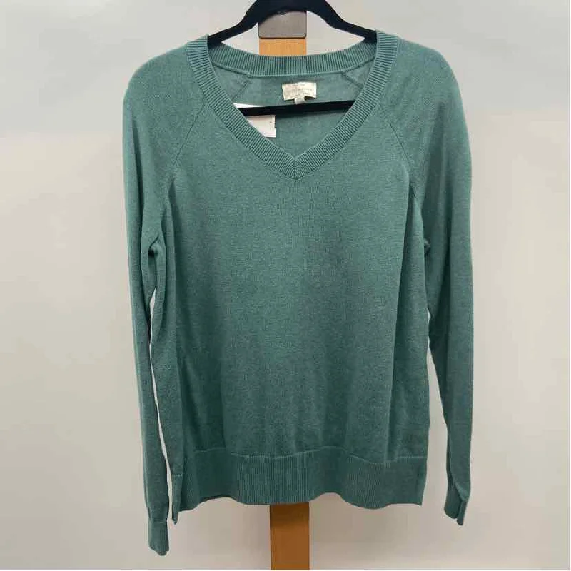 Lucky Brand Women's Size M Green Solid Sweater Graphic Sweater Embroidered Appliqued