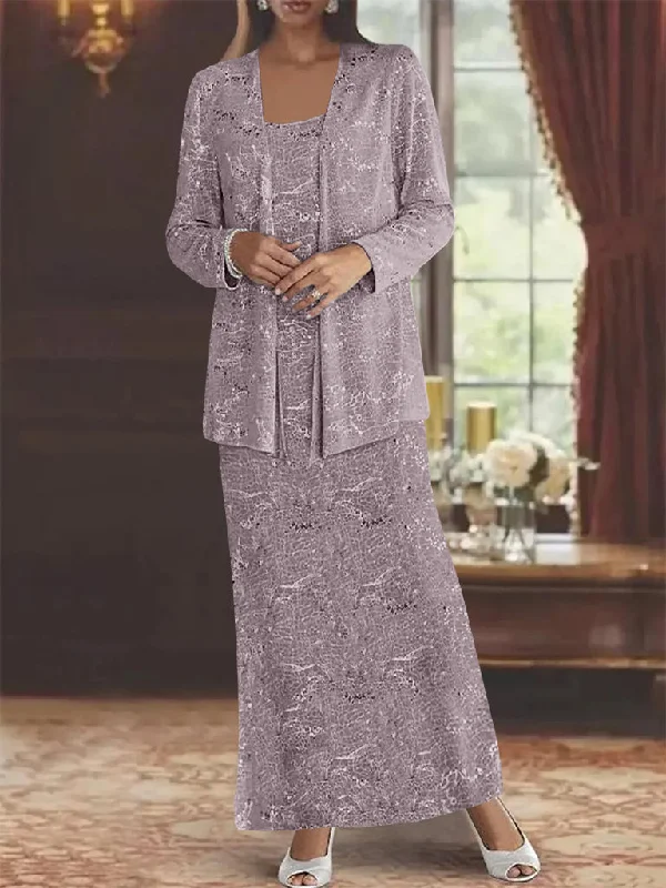 Chiffon Scoop Ankle-length Mother of the Bride Dresses with Sequins & Jacket Chenille Fabric Brocade Fabric Lace Fabric