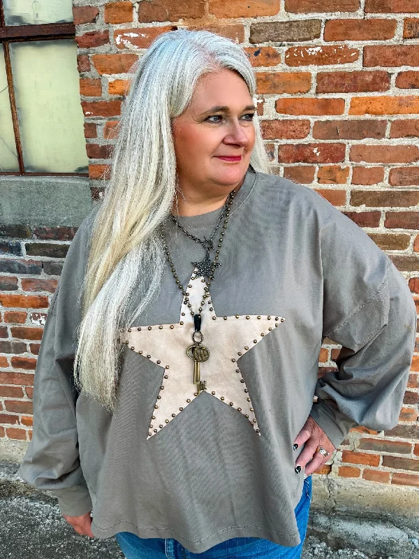 Brightest Star Suede Patch Pullover Set Sleeve Pullover