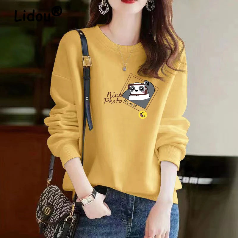 Spring Autumn Korean Style Kawaii Cartoon Panda Cat Print Long Sleeve Female Sweatshirt Casual Loose Pullover Top Women Clothing V-Neck Stylish Pullover Spring Autumn Korean Style Kawaii Cartoon Panda Cat Print Long Sleeve Female Sweatshirt Casual Loose Pullover Top Women Clothing V-Neck Stylish Pullover