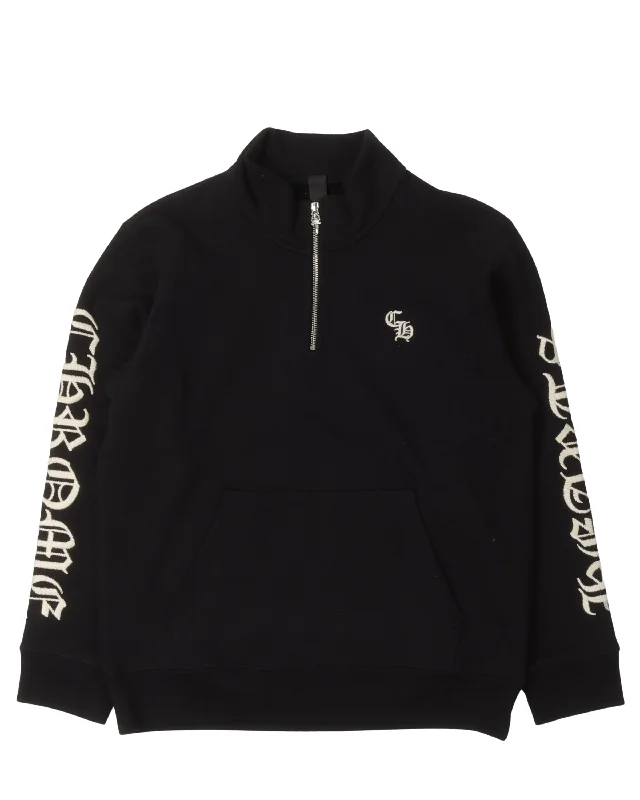 Embroidered Quarter-Zip Sweatshirt Hoodie with Metallic Shiny Futuristic