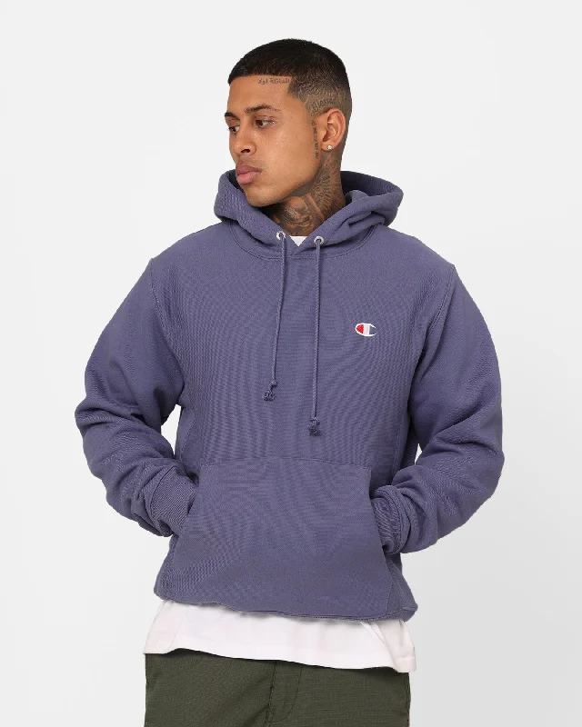 Champion Reverse Weave Small C Hoodie Dazed Blue Hoodie with Ribbed Hem Stretchable Secure