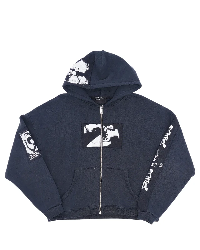 Patch Work Zip Up Hoodie Hoodie with Print Artistic Unique