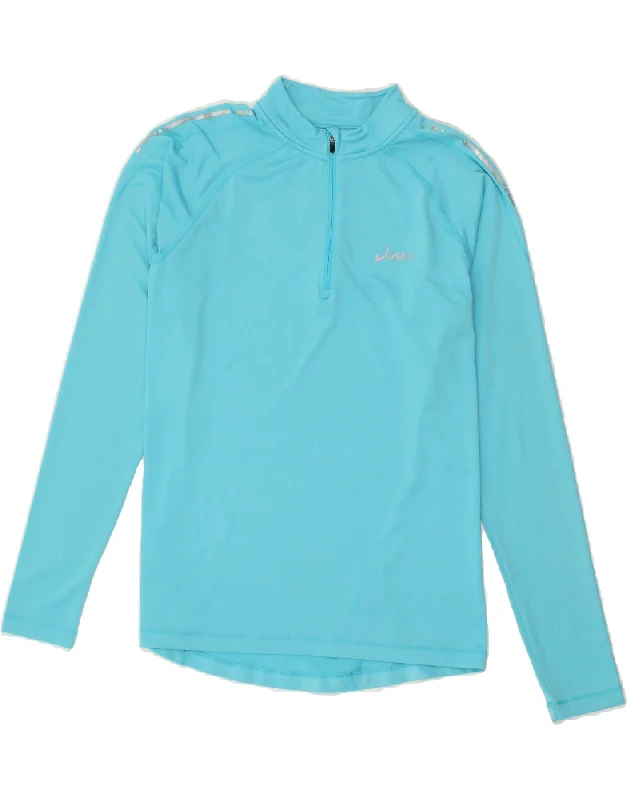 ASICS Womens Zip Neck Pullover Tracksuit Top UK 12 Medium Blue Polyester Button Front Sweater ASICS Womens Zip Neck Pullover Tracksuit Top UK 12 Medium Blue Polyester Button Front Sweater