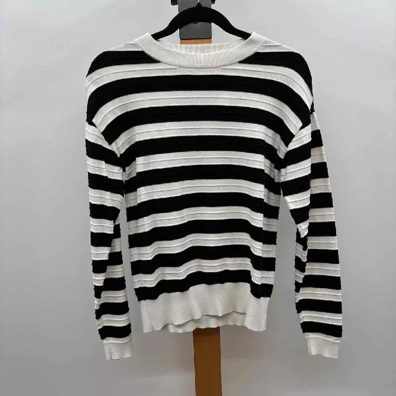 Loft Women's Size S Black Stripe Sweater Front Pockets Side Pockets Patch Pockets