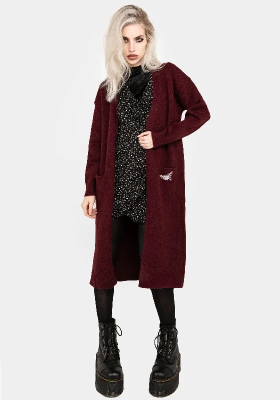 Rosamoth Embroidered Knit Longline Cardigan Transparent Opaque Sheer