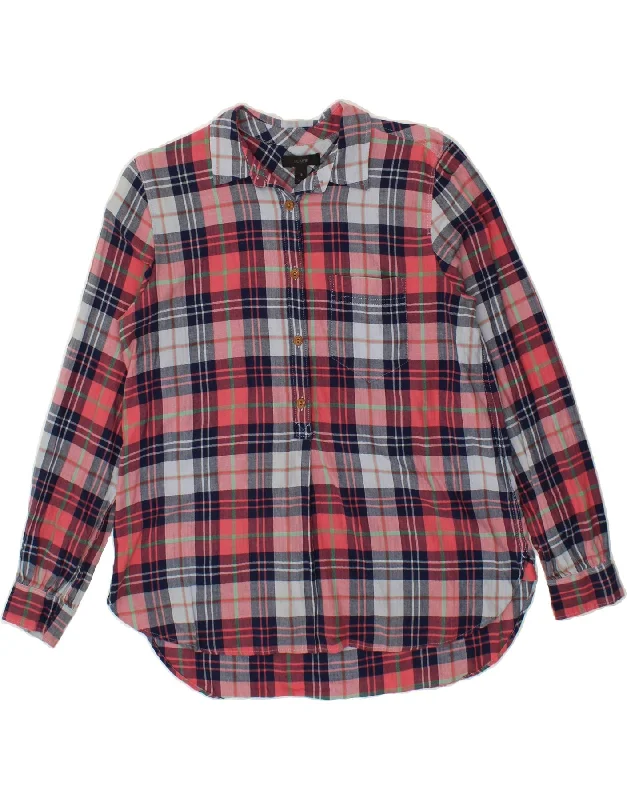 J. CREW Womens Pullover Shirt UK 6 XS Red Check Cotton One Shoulder Top