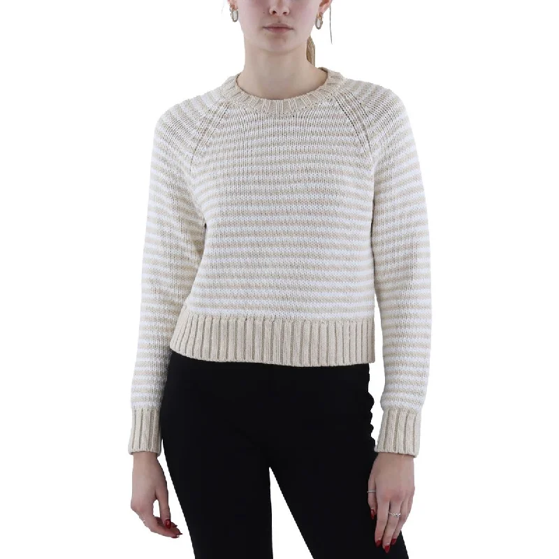 Womens Striped Crewneck Pullover Sweater Keyhole Neck Pullover