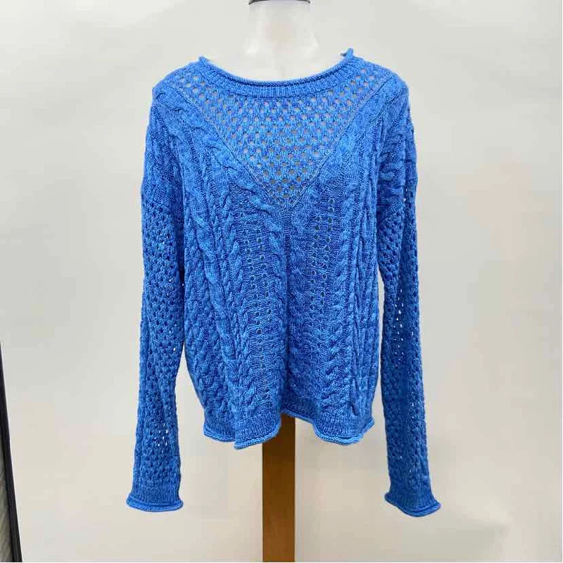 Lilly Pulitzer Women's Size L Blue Cable Knit Sweater Real Fur Shearling Chenille