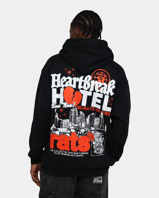 Rats Get Fat Heartbreak Hotel Hoodie Black Hoodie with Velcro Closure Adjustable Secure