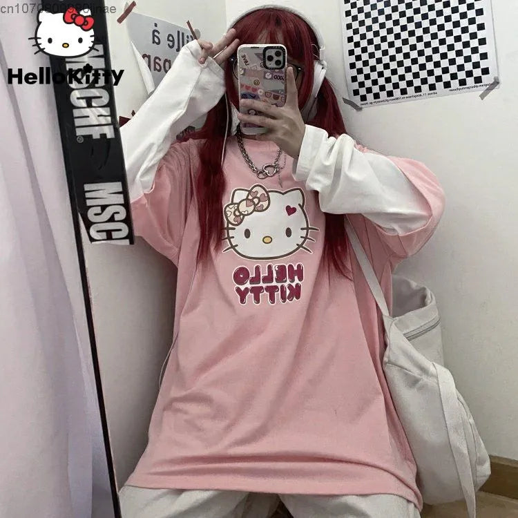 Sanrio Hello Kitty Sweet Long Sleeve Shirt Women Y2K Street Fashion Clothes Lovely Oversized Casual Pullover Korean Style Tops Chunky Knit Pullover Sanrio Hello Kitty Sweet Long Sleeve Shirt Women Y2K Street Fashion Clothes Lovely Oversized Casual Pullover Korean Style Tops Chunky Knit Pullover