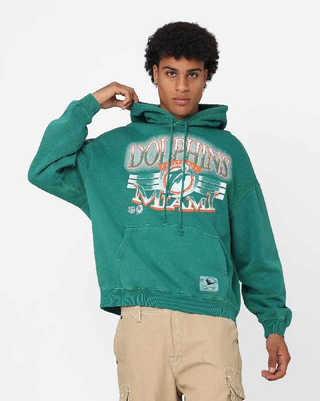 Mitchell & Ness Miami Dolphins Glow Arch Hoodie Aqua Hoodie with Exposed Zipper Edgy Industrial