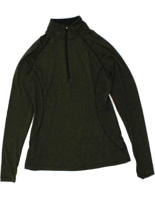 VINTAGE Womens Zip Neck Pullover Tracksuit Top UK 10 Small Green Polyester Short Puff Sleeve VINTAGE Womens Zip Neck Pullover Tracksuit Top UK 10 Small Green Polyester Short Puff Sleeve
