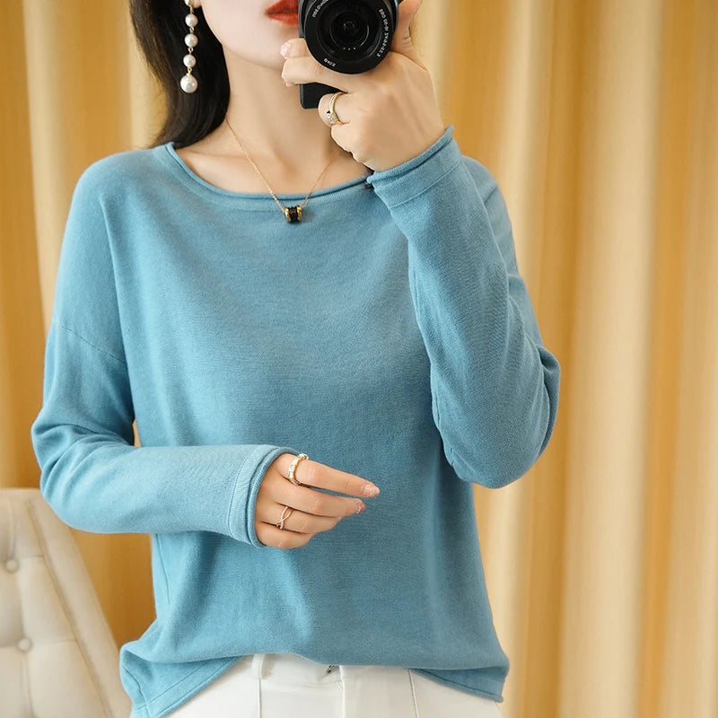 100% Cotton Women Knit Sweater Crimped Edge O-Neck Pullover Bottoming Pure Cotton Sweater Spring Autumn New Tops Clothes Surplice Neck Pullover 100% Cotton Women Knit Sweater Crimped Edge O-Neck Pullover Bottoming Pure Cotton Sweater Spring Autumn New Tops Clothes Surplice Neck Pullover