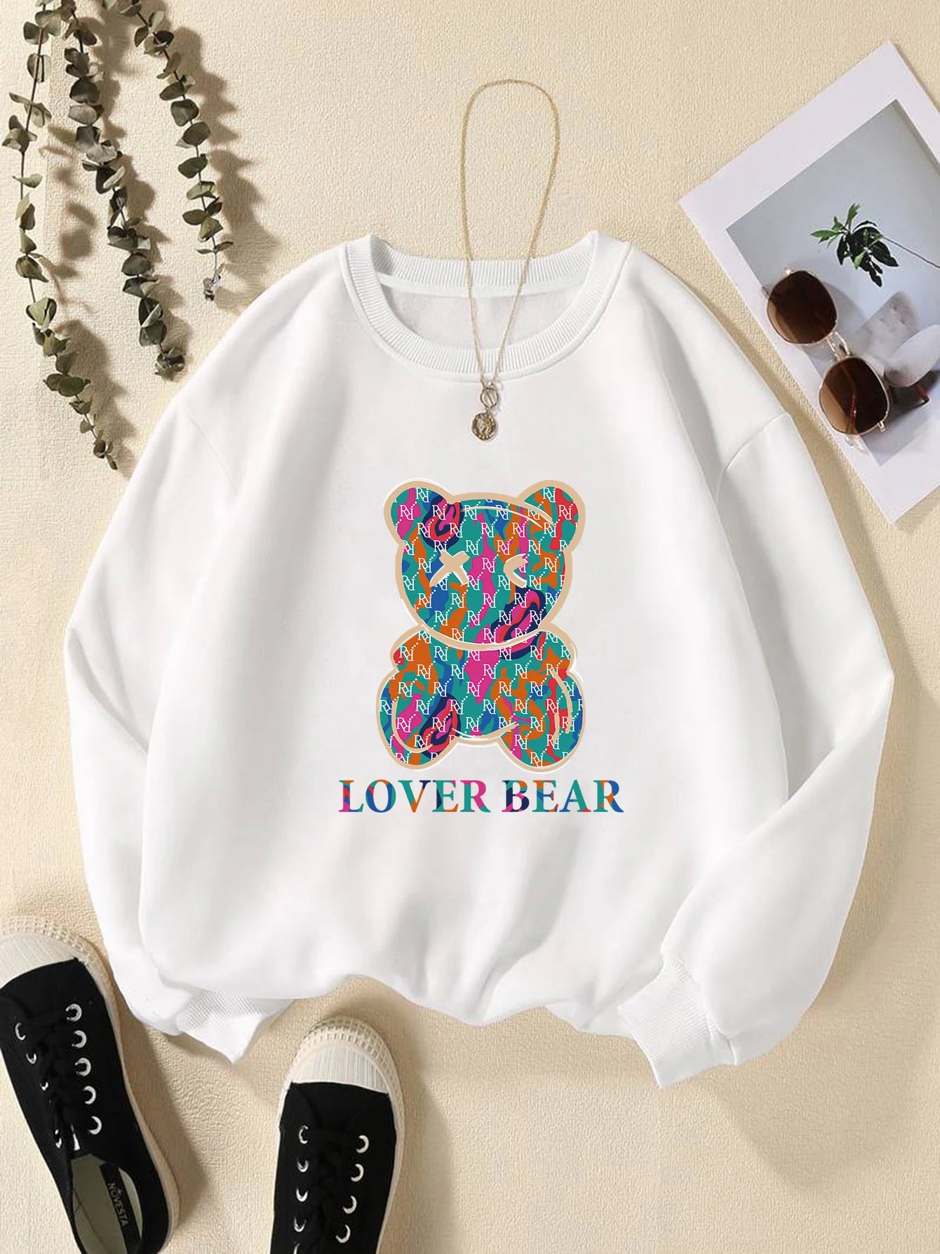 Women's Print Thermal Lined Crew Neck Loose Pullover Long Sleeve Plus Velvet Sweatshirt Slouchy Comfort Pullover Women's Print Thermal Lined Crew Neck Loose Pullover Long Sleeve Plus Velvet Sweatshirt Slouchy Comfort Pullover