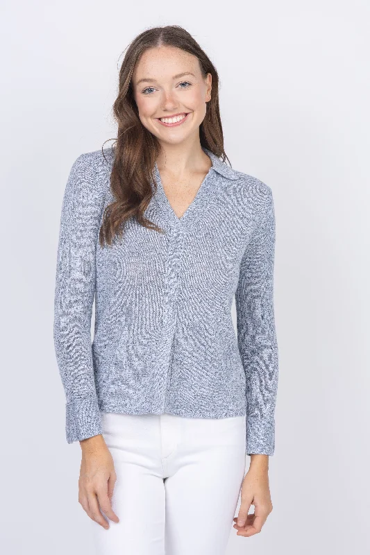 Brochu Walker Ansel Polo Pullover in Sky Blue Marl Batwing Sleeve Top