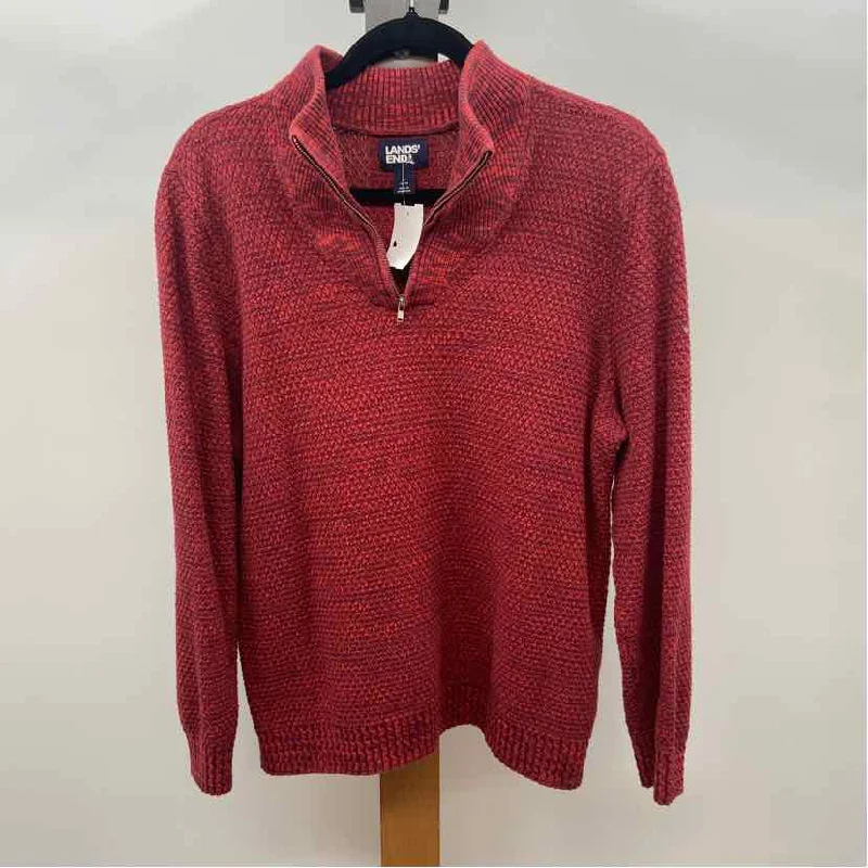 Lands End Women's Size L Red Blended Sweater Chenille Brocade Lace