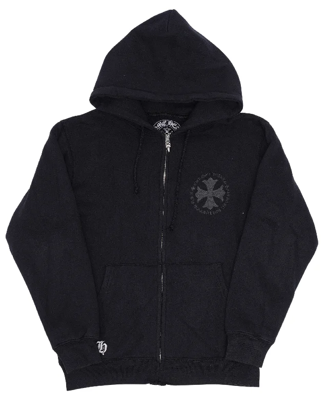 Vintage Embroidered Plus Cross Zip Up Hoodie Hoodie with Hem Drawcord Adjustable Customizable