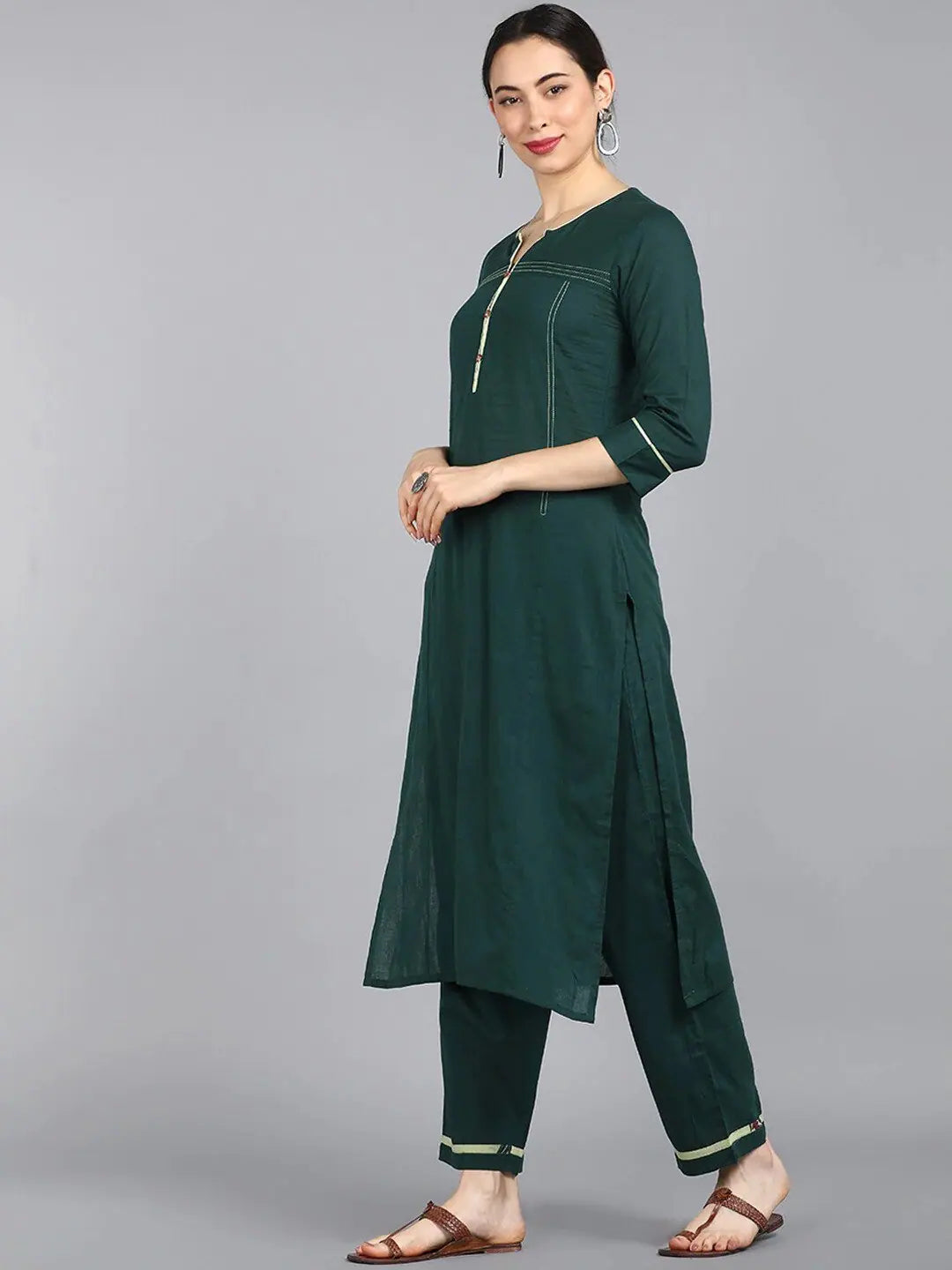 Ahika Women Green Regular Pure Cotton Kurta With Trousers With Dupatta Set Trousers Vintage Classic