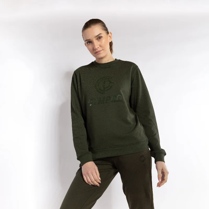 Womens - Classic Sweatshirt - Khaki Hoodie with Hem Raw Edge Edgy Unfinished