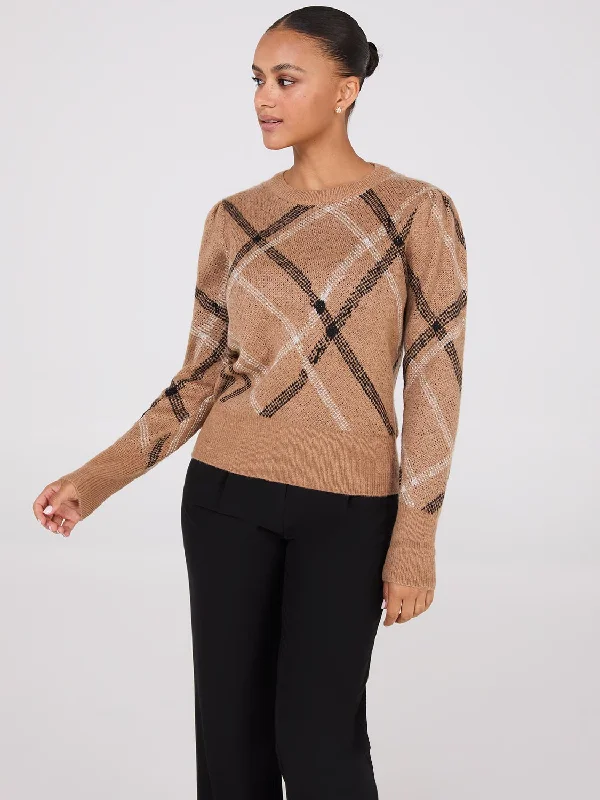 Metallic Jacquard Crew Neck Sweater Plaid Sweater Polka Dot Checkered