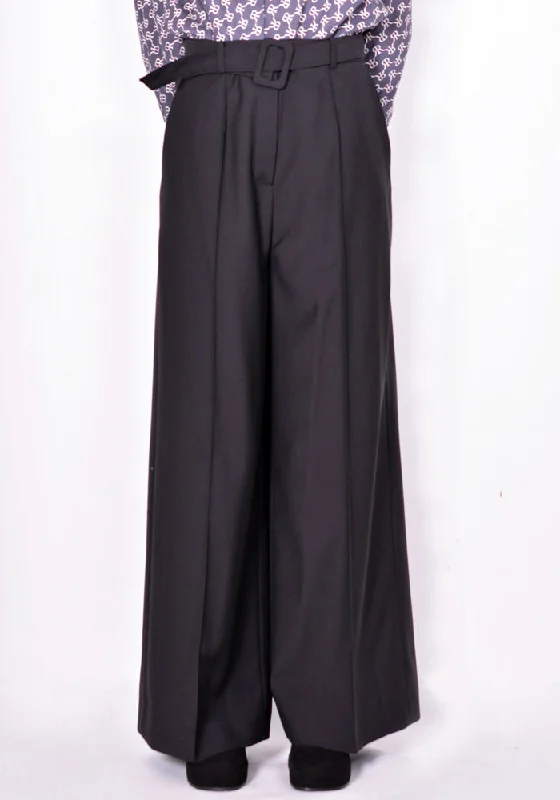 ROKH R1CA62 WM HIGH WAISED BELT TROUSER BLACK Trousers chic elegant