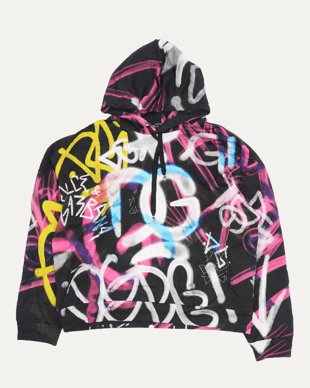 Graffiti Logo Hoodie Hoodie with Rhinestones Sparkly Elegant