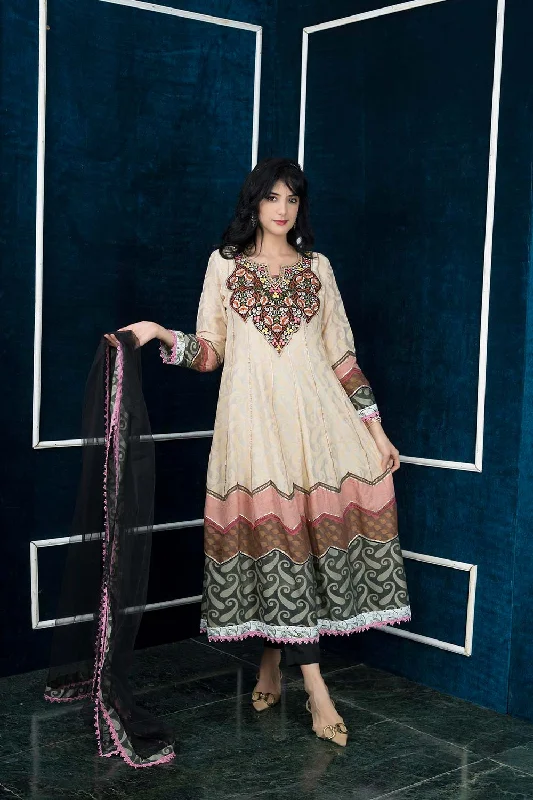 Beige Embroidered Silk Stitched Trouser Kurta With Dupatta Trousers Palazzo Wide Leg