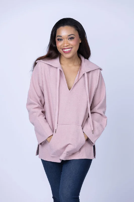 Lilla P Full Sleeve Split Neck Pullover in Pink Quartz Bateau Neck Pullover