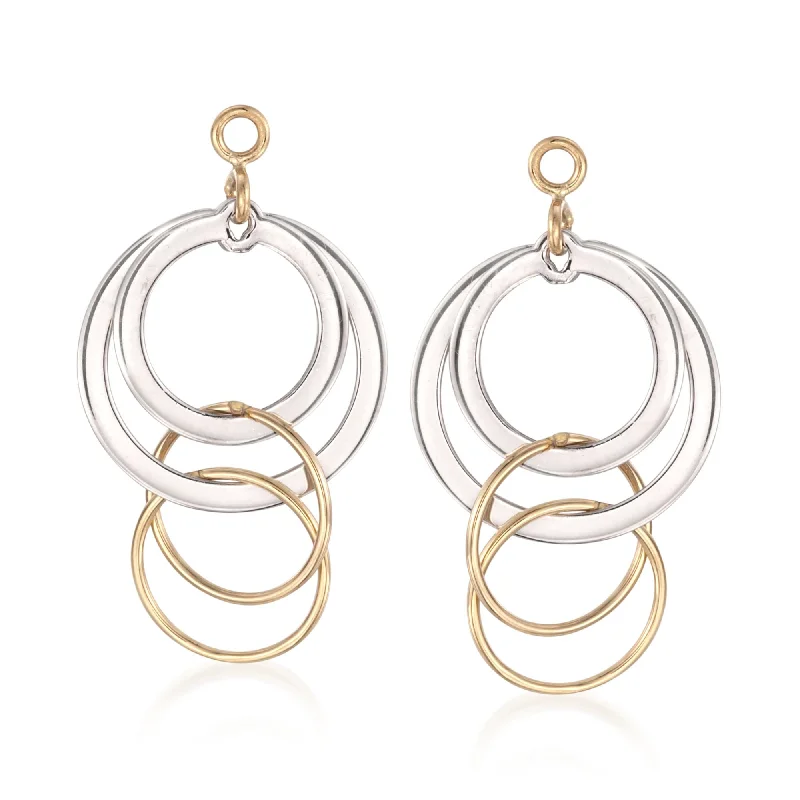 Ross-Simons 14kt Yellow Gold and Sterling Silver Circle Drop Earring Jackets Cotton Jacket Linen Jacket Terry Jacket