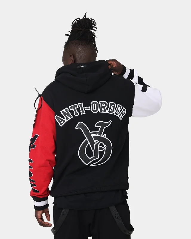 The Anti Order Antidote College Hoodie Black/White/Red Hoodie with Full-Zip Functional Layering