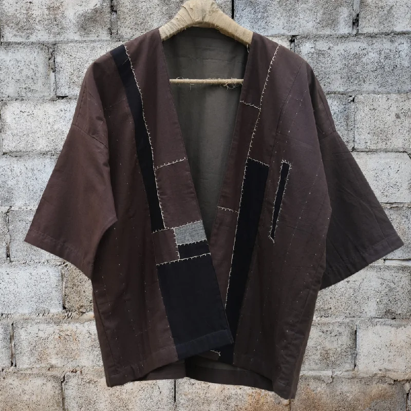 Brownish Grey Kimono Jacket | Oversize Style | Hand-Crafted | Kantha Embroidery Toggled Jacket Drawstring Jacket Belted Jacket