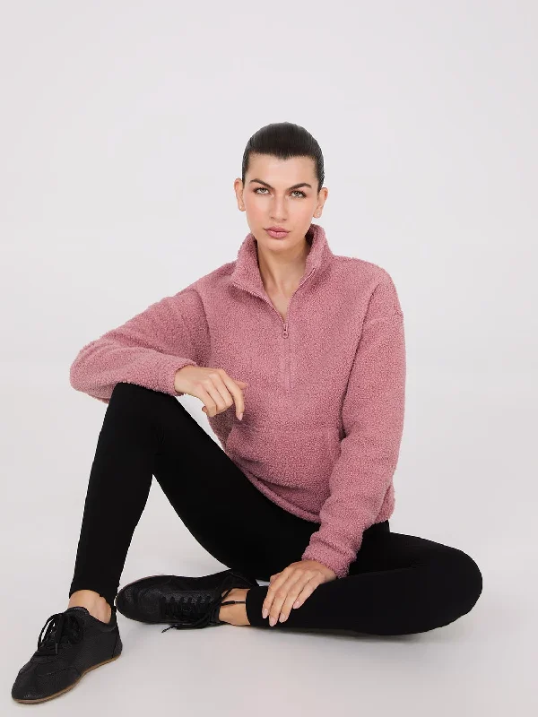 Half-Zip Sherpa Sweater Tailored Straight A-Line