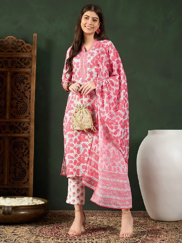 White Rayon Blend Floral Printed Straight Kurta Trouser With Dupatta Trousers Lace Delicate